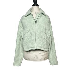 Blank NYC | Women | Pistachio Cropped Tweed Full Zip Jacket | Size Medium